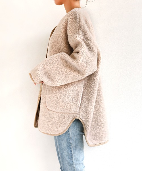 「andme」 ノーカラーコート S ライトベージュ レディース_画像4