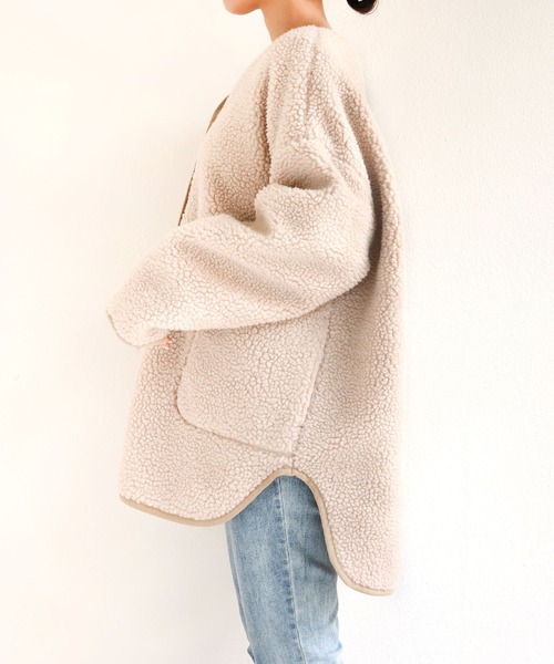 「andme」 ノーカラーコート S ライトベージュ レディース_画像7