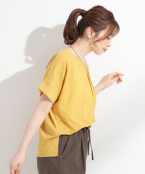 T*様 Sov. イエロー ラップドレス 半袖 DRESKIP（ドレスキップ） tシャツ 半袖 インでもアウトでも 上品な甘さ