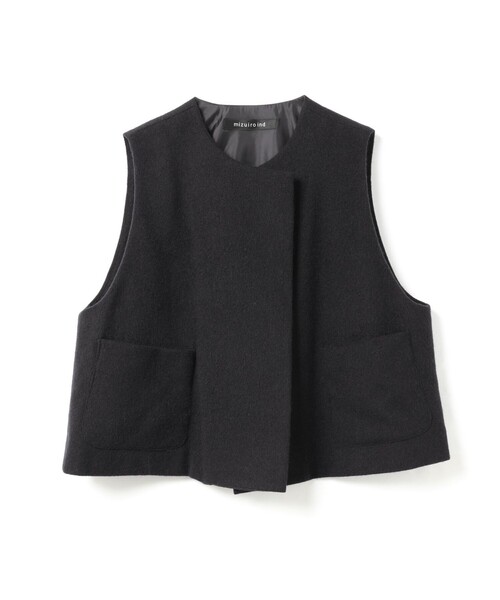ミズイロ インド ポケット付きシンプルベスト グレー mizuiro ind ポケット付きクルーネックベスト | mizuiro ind