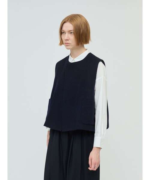 ミズイロ インド ポケット付きシンプルベスト グレー mizuiro ind(ミズイロインド)｜ポケット付きクルーネックベスト/gray