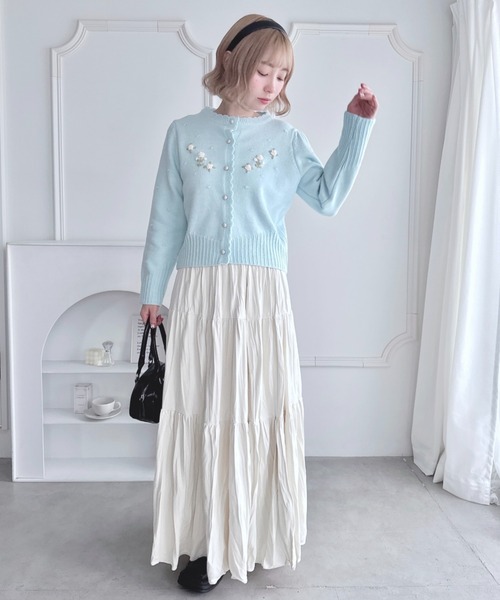 Loueme カーディガン ローズ刺繍ニットカーディガン レディース