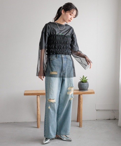 「LOWRYS FARM」 ダメージ加工デニムパンツ LARGE ブルー系その他3 レディース