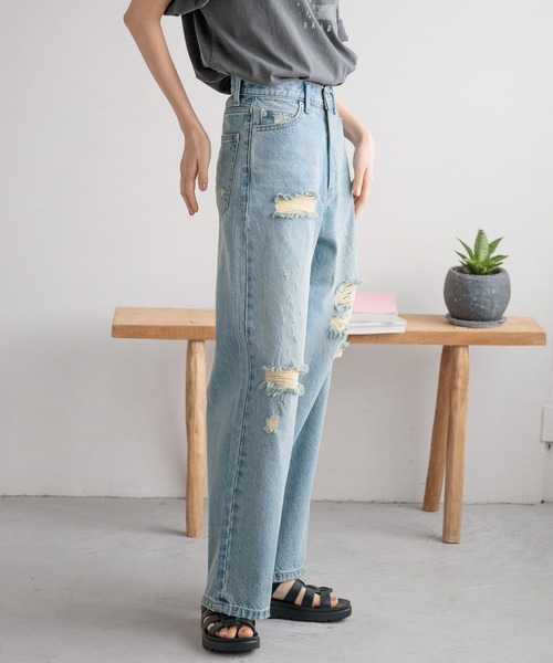 「LOWRYS FARM」 ダメージ加工デニムパンツ LARGE ブルー系その他3 レディース