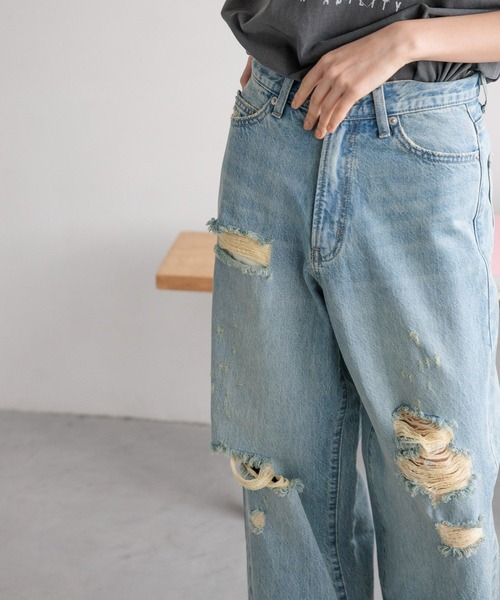 「LOWRYS FARM」 ダメージ加工デニムパンツ LARGE ブルー系その他3 レディース
