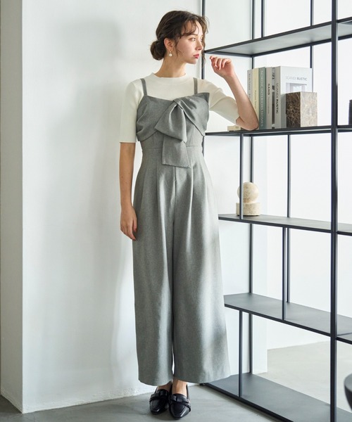 リボンショルダーコンビネーションサロペット（ベージュ） 31 Sons de mode（トランテアン ソン ドゥ モード） サロペット