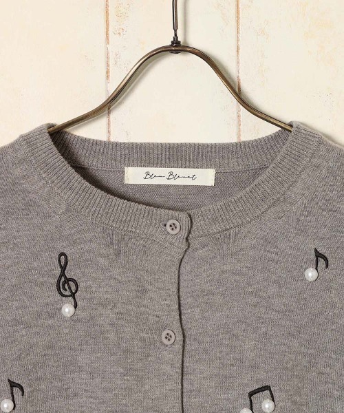 FAF NOTES CARDIGAN セーター　ニット　カーディガン音符 faf Bleu Bleuet（ブルーブルーエ） カーディガン 音符パールカーディガン