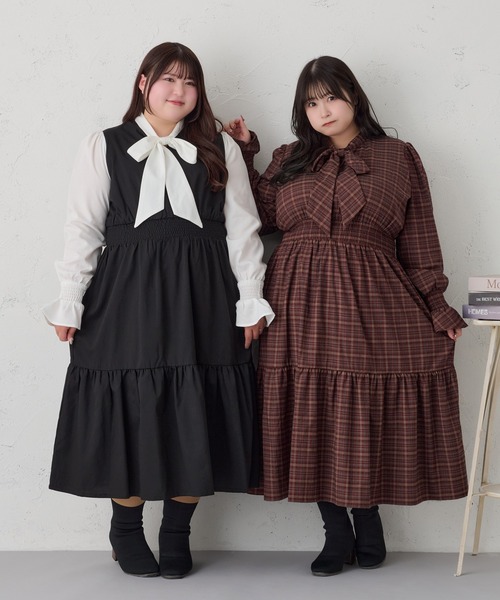Louiosy（ルオシー） ワンピース 「大きいサイズ」ボウタイティアード