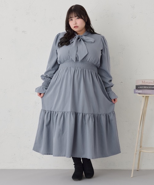 Louiosy（ルオシー） ワンピース 「大きいサイズ」ボウタイティアード