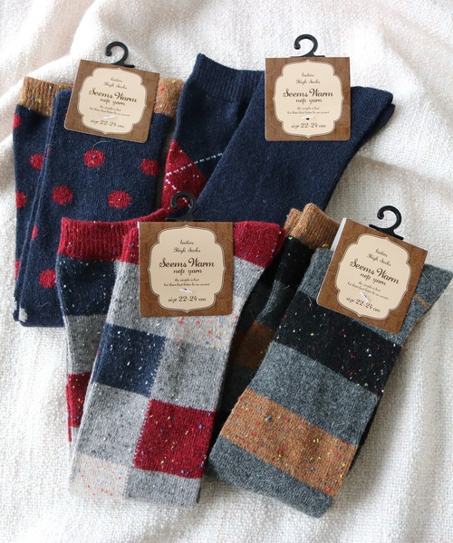 靴下 「4足セット」毛混であったか ネップハイソックス レディース | ブランド登録なし