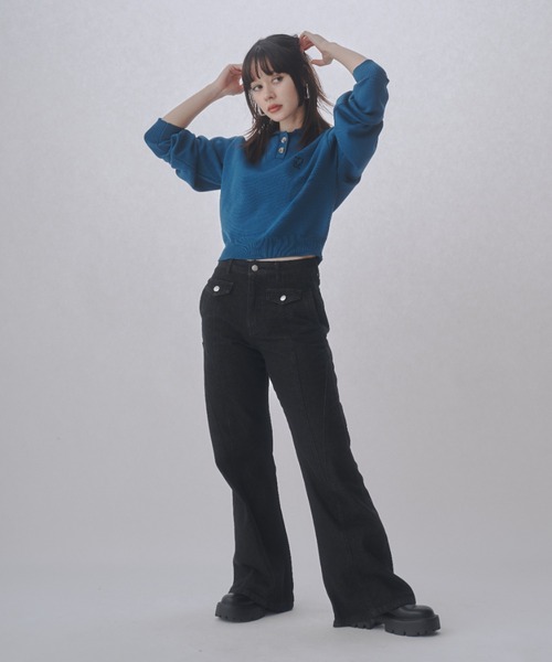 「JUST A NOON」 長袖ニット FREE ネイビー レディース_画像5