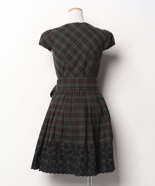 「LOULOU WILLOUGHBY」 チェック柄半袖ワンピース 2 グリーン レディース_画像2