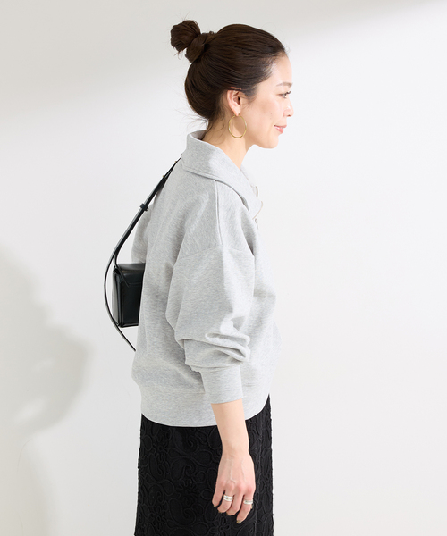 【ホワイト】軽量ダンボールニット スウェット ハーフジップ プルオーバー (WOMENS SPORT) 軽量ダンボールニット スウェット ハーフジップ プルオーバー (WOMENS