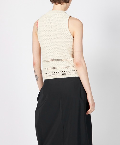 ベスト ジレ AMOMENTO CROCHET KNIT VEST レディースの画像