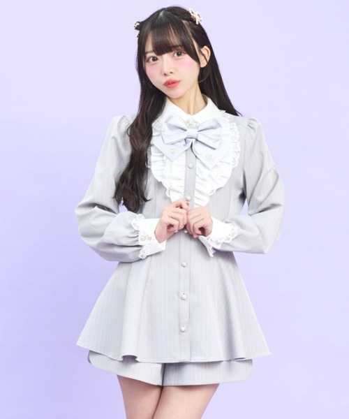 Secret Honey シークレットハニー ストライプ シャツ　地雷　サイズ2 Secret Honey（シークレットハニー） セットアップ 刺繍リボン付