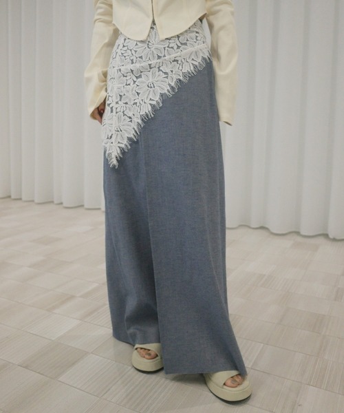 Ameri（アメリ） スカート MELANGE STRAIGHT SKIRT WITH LACE SCARF
