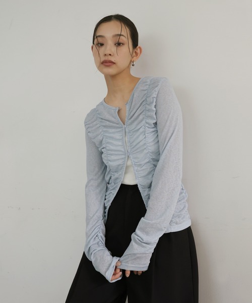 tシャツ フロントギャザートップス レディースの画像