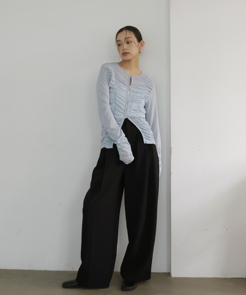 tシャツ フロントギャザートップス レディースの画像