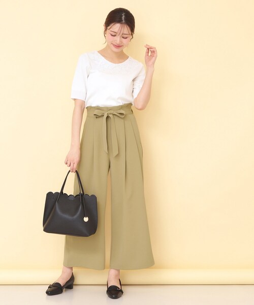 index（インデックス） ワイドパンツ パンツ リボンベルト付カラー