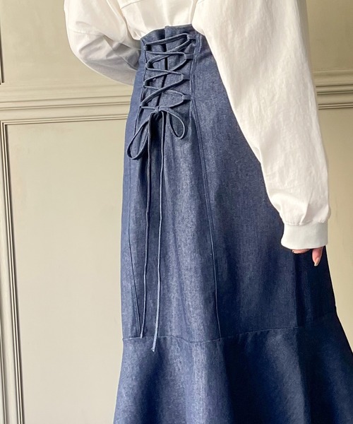 「junoah」 デニムスカート MEDIUM ネイビー レディース_画像4