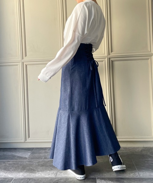 「junoah」 デニムスカート MEDIUM ネイビー レディース_画像6