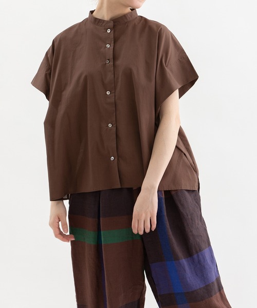 新品♫ノップドゥノッド　Cielタックショルダースタンドカラーシャツ　ネイビー nop de nod（ノップドゥノッド） ブラウス シャツ 夏 半袖 Cielタック