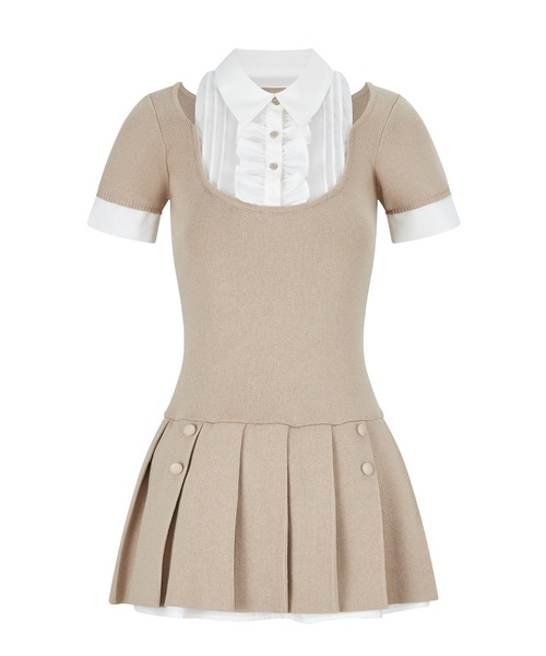 ANDWANG ワンピース 半袖 Grace Pleated Docking Mini Dress