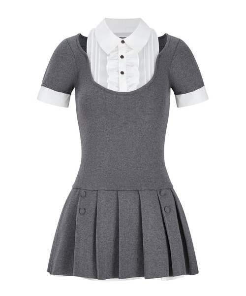 ANDWANG ワンピース 半袖 Grace Pleated Docking Mini Dress