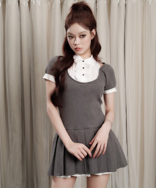 ワンピース 半袖 Grace Pleated Docking Mini Dress
