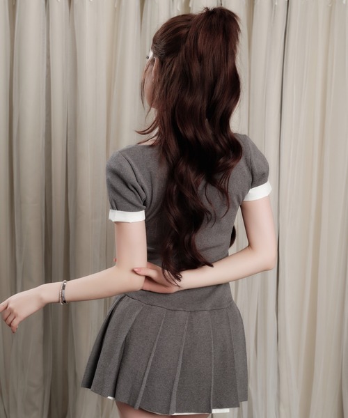 ANDWANG ワンピース 半袖 Grace Pleated Docking Mini Dress