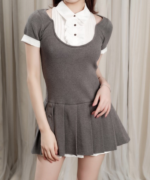 ANDWANG ワンピース 半袖 Grace Pleated Docking Mini Dress