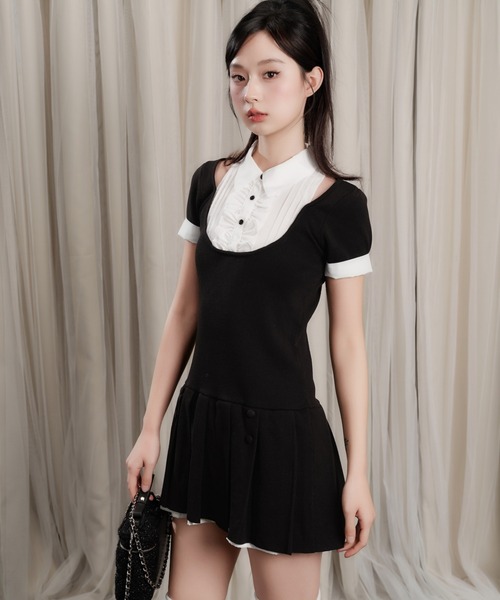 ワンピース 半袖 Grace Pleated Docking Mini Dress