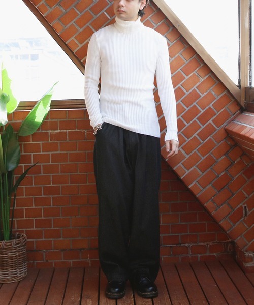 8 セーター ニット リブ編みタートルネックセーター メンズ