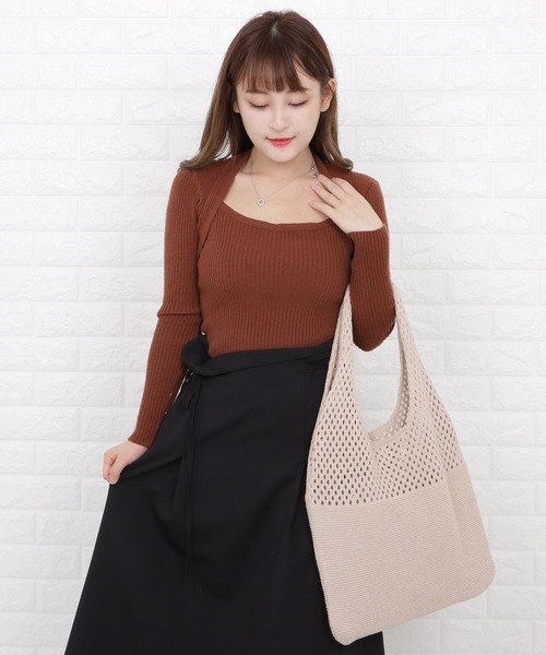 編みニット トートバッグ ショルダー おしゃれ 大容量 収納力 Lace Ladies ショルダーバッグ バッグ 大容量 透かし編みニット
