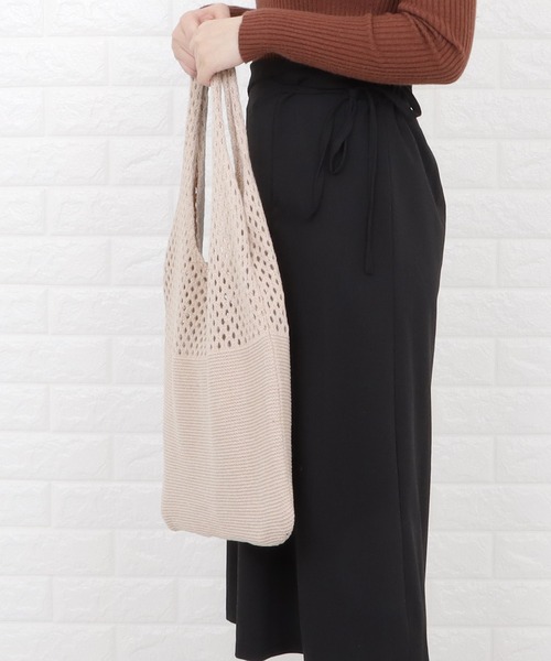 Lace Ladies ショルダーバッグ バッグ 大容量 透かし編みニット