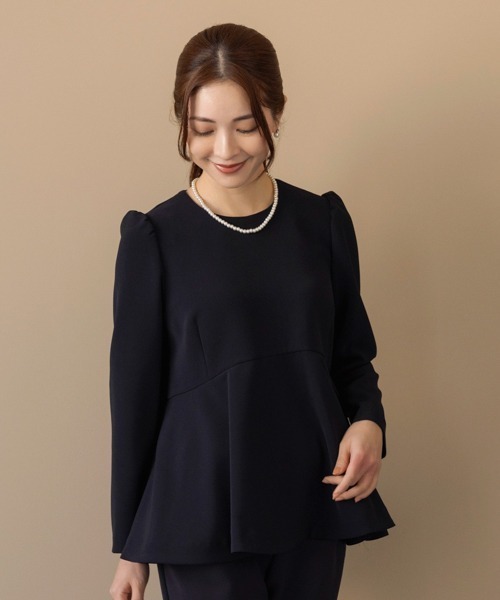 Sono - SONO NAVY MUMMUMダブルクロス　黒　レディフレアノーブリーブラウス Sono ブラウス シャツ 「SONO NAVY」「MUMMUMダブルクロス