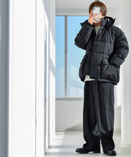 ダウンジャケット ダウン ポリリップストップ 中綿フーテッド