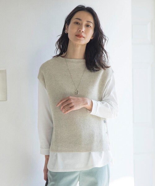 ベスト ジレ 「洗える」LINEN COTTON ニット ベスト レディース