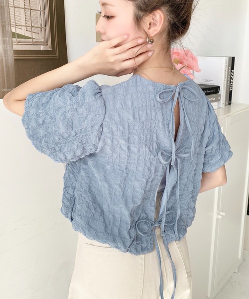 ブラウス シャツ mini PON PON blouse(ミニポンポンブラウス) レディース INGNI ブラウス シャツ 前リボンポコポコ7分袖ブラウス