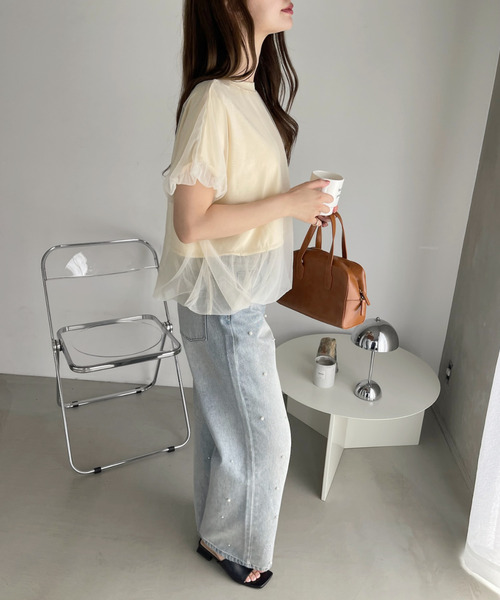 ブラウス シャツ チュールドッキングブラウス レディース ENVYM ブラウス シャツ チュールドッキングショートシャツ