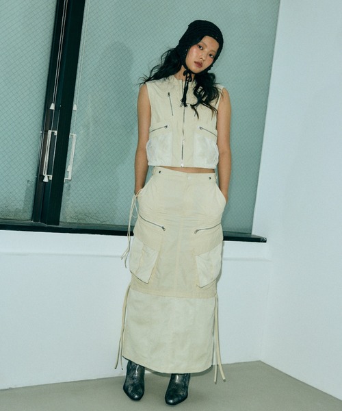 SLY（スライ） スカート MESH DOCKING MILITALY SK メッシュ