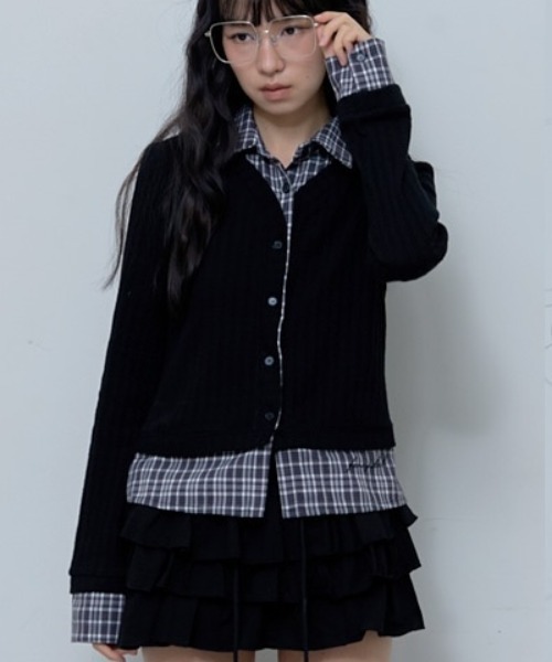 NASTY FANCY CLUB チェックシャツレイヤードカーディガン A'GEM/9 × .kom 『 FANCY CLUB/ファンシークラブ』 CHECK SHIRT