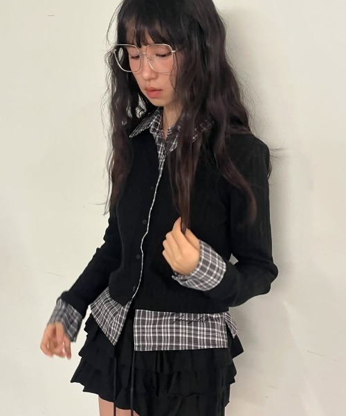 NASTY FANCY CLUB チェックシャツレイヤードカーディガン A'GEM/9 × .kom 『 FANCY CLUB/ファンシークラブ』 CHECK SHIRT