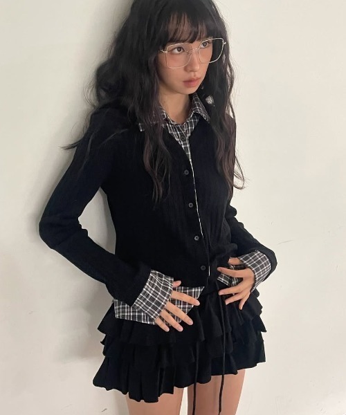 NASTY FANCY CLUB チェックシャツレイヤードカーディガン A'GEM/9 × .kom 『 FANCY CLUB/ファンシークラブ』 CHECK SHIRT