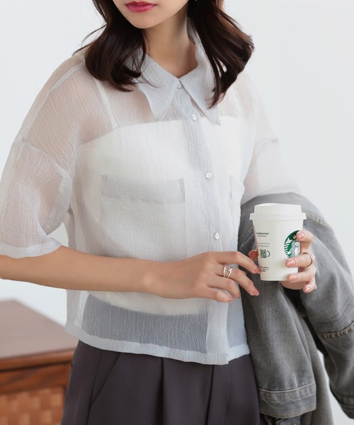 【新品未使用】Lohen ワッシャーブラウス　ショート丈 ブラウス シャツ ショート丈シアーシャツ レディース : ZOZOTOWN