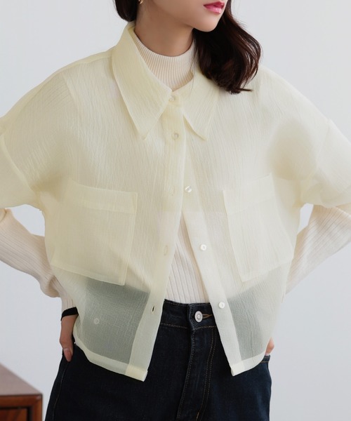 ブラウス シャツ ショート丈シアーシャツ レディース : ZOZOTOWN