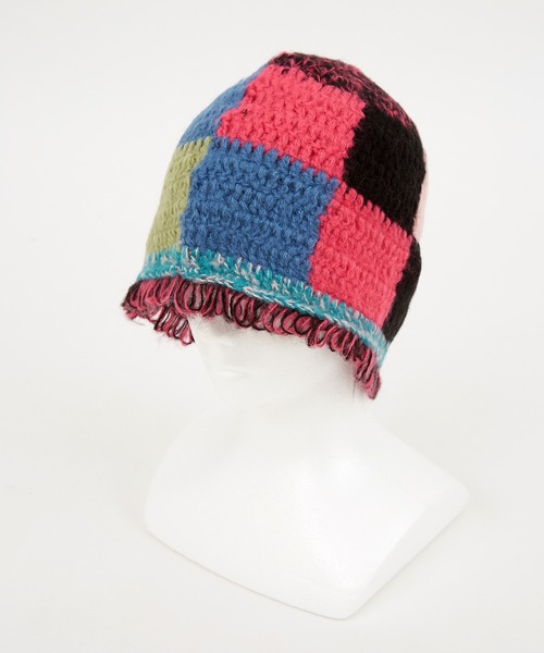帽子 ハット an meets zakka カラフルブロックチェックニットハット