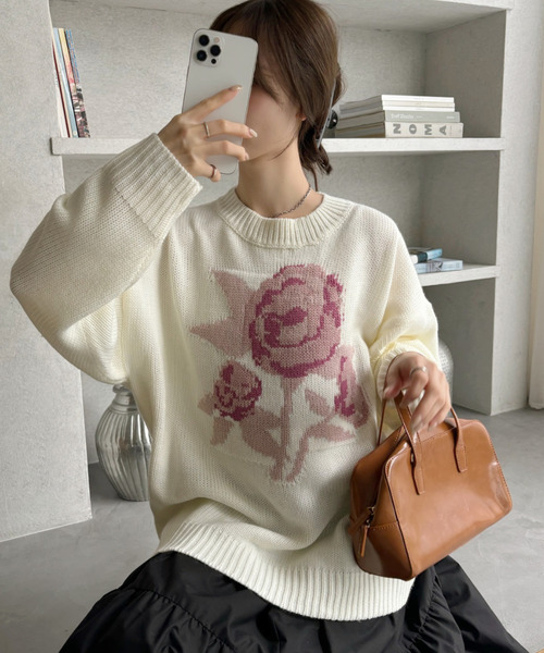 Ada. ニット セーター ローズ ジャガード オーバーサイズ ニット