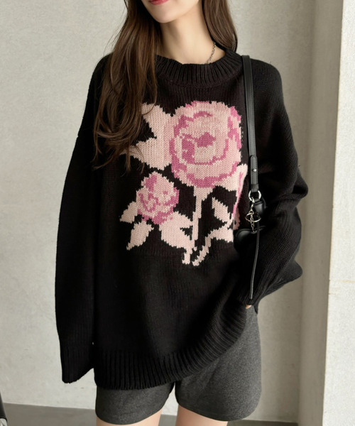 Ada. ニット セーター ローズ ジャガード オーバーサイズ ニット