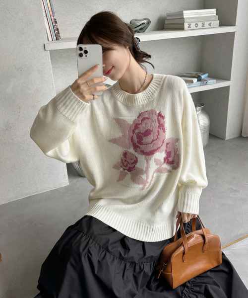 Ada. ニット セーター ローズ ジャガード オーバーサイズ ニット